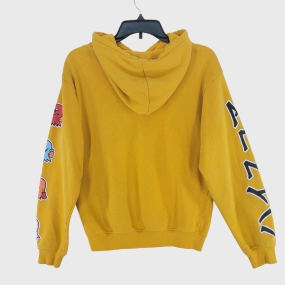 Vtg Pac Man Hoodie Sweatshirt Mens S Gold Japanese Characters Graphics Fleece - Picture 6 of 14